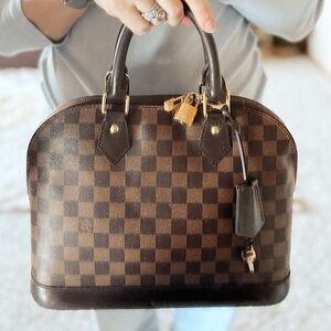 Louis vuitton alma PM damier ebene check top handle bag satchel clochette+keys